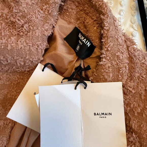 NWT Balmain Tweed Blazer Jacket Double-Breasted In Dark Nude Sz 42 - Picture 2 of 10